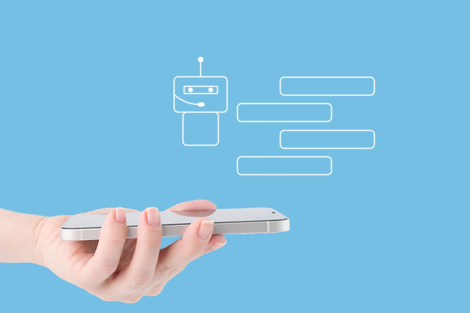 Chatbot, mobile App, KI-Assistent, Textnachrichten, Online-Kundenservice